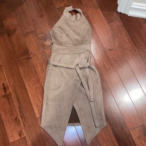 Suede wrap dress with tie- Tan